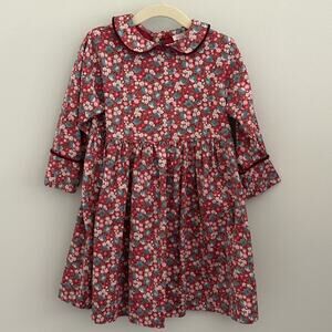 VTG Girl's Floral Dress Petit Faune Red Aqua Dainty Peter Pan Collar Velvet 4